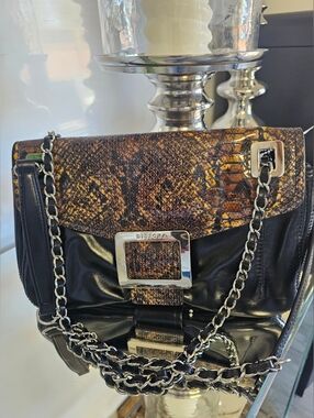 Dissona Two-Tone Black & Brown Snakeskin Shoulder Bag